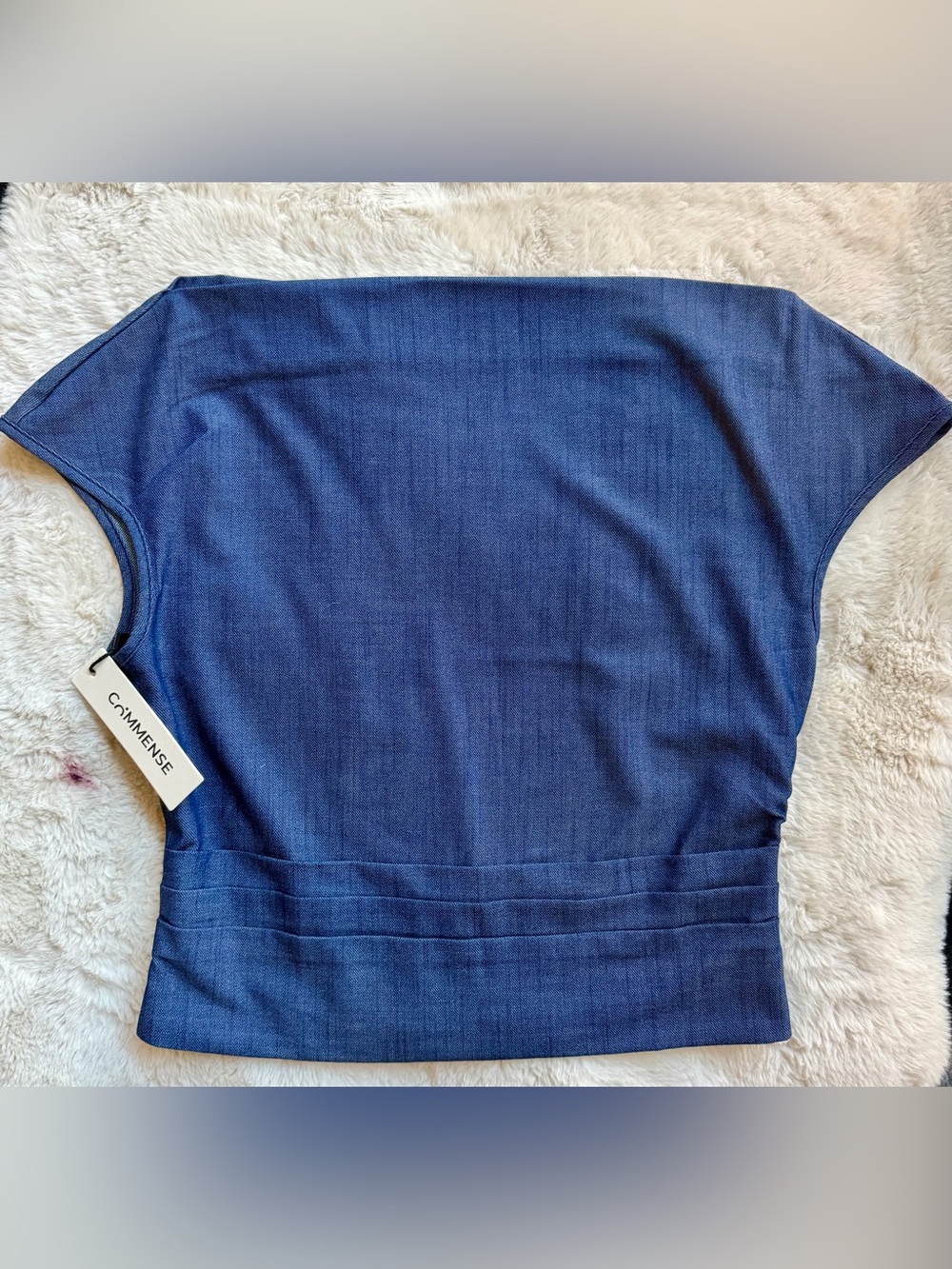 NWT COMMENSE Denim Boatneck Cap Sleeve Top Blue Size Medium